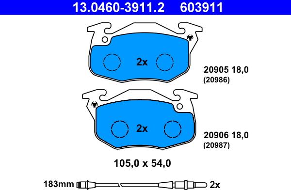 ATE 13.0460-3911.2 - Brake Pad Set, disc brake onlydrive.pro