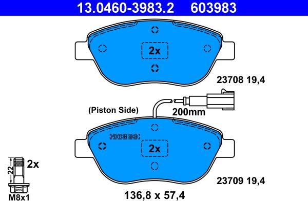 ATE 13.0460-3983.2 - Тормозные колодки, дисковые, комплект onlydrive.pro