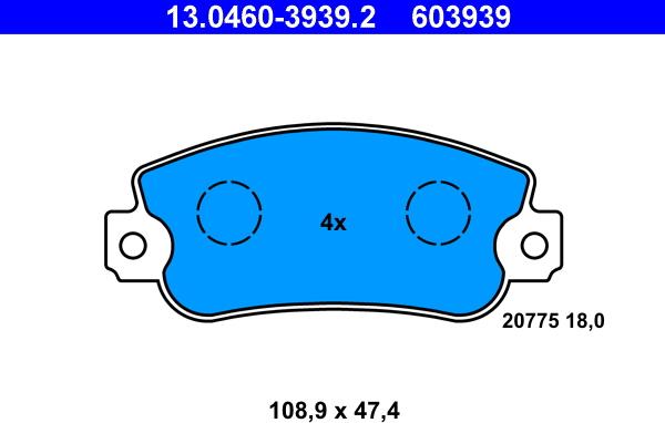 ATE 13.0460-3939.2 - Brake Pad Set, disc brake onlydrive.pro