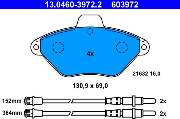 ATE 13.0460-3972.2 - Brake Pad Set, disc brake onlydrive.pro