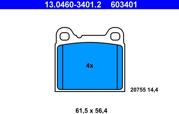 ATE 13.0460-3401.2 - Тормозные колодки, дисковые, комплект onlydrive.pro