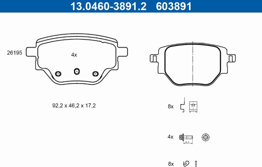 ATE 13.0460-3891.2 - Brake Pad Set, disc brake onlydrive.pro