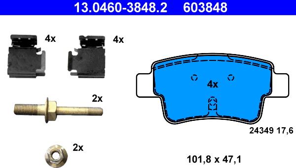 ATE 13.0460-3848.2 - Тормозные колодки, дисковые, комплект onlydrive.pro