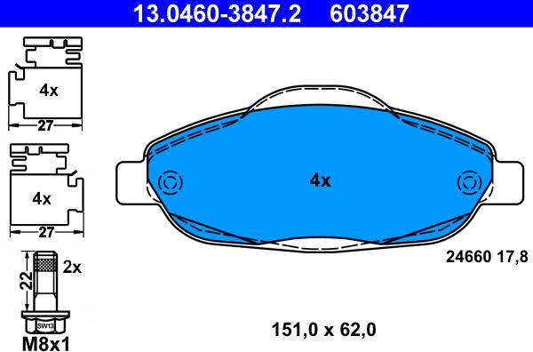 ATE 13.0460-3847.2 - Brake Pad Set, disc brake onlydrive.pro