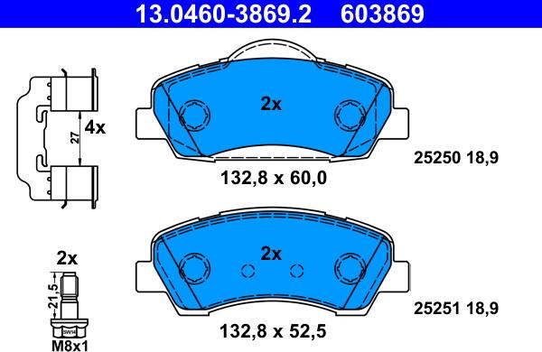 ATE 13.0460-3869.2 - Piduriklotsi komplekt,ketaspidur onlydrive.pro