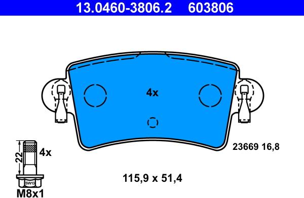 ATE 13.0460-3806.2 - Brake Pad Set, disc brake onlydrive.pro