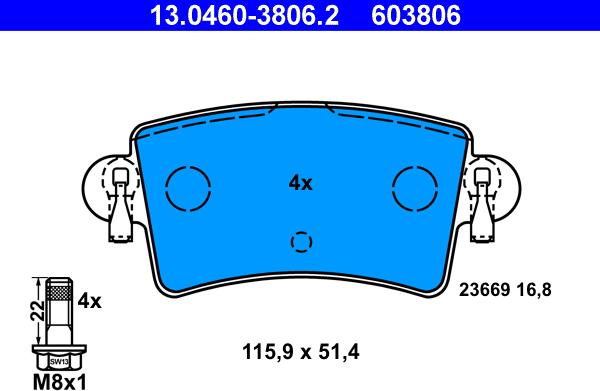 ATE 13.0460-3806.2 - Тормозные колодки, дисковые, комплект onlydrive.pro