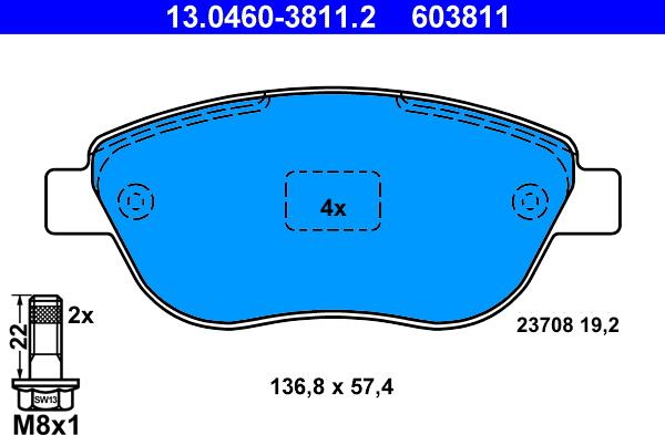 ATE 13.0460-3811.2 - Brake Pad Set, disc brake onlydrive.pro