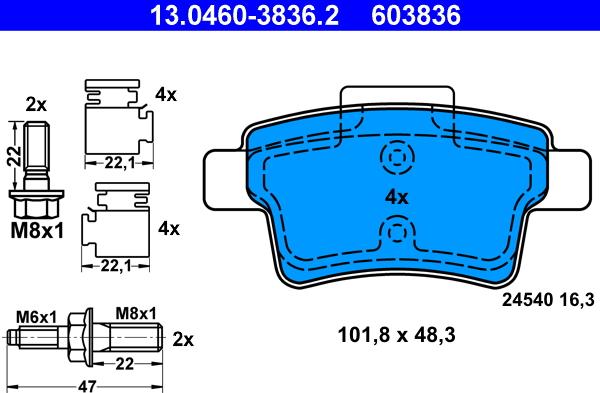 ATE 13.0460-3836.2 - Brake Pad Set, disc brake onlydrive.pro