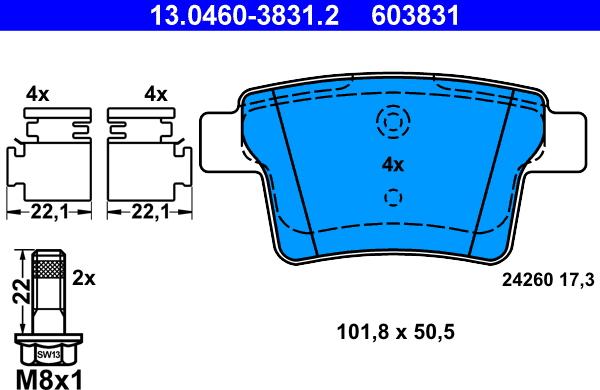 ATE 13.0460-3831.2 - Тормозные колодки, дисковые, комплект onlydrive.pro