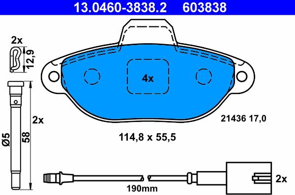 ATE 13.0460-3838.2 - Тормозные колодки, дисковые, комплект onlydrive.pro