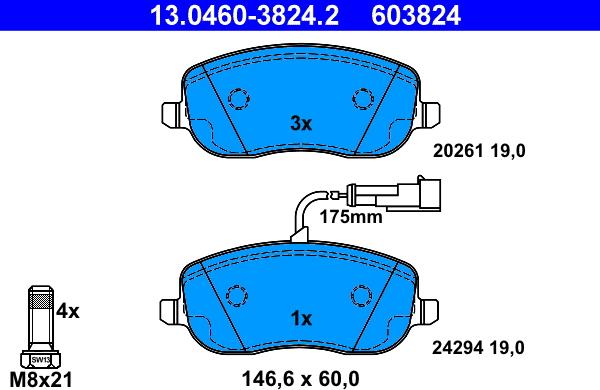 ATE 13.0460-3824.2 - Тормозные колодки, дисковые, комплект onlydrive.pro