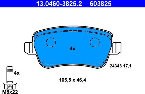 ATE 13.0460-3825.2 - Brake Pad Set, disc brake onlydrive.pro