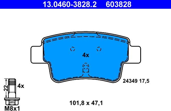 ATE 13.0460-3828.2 - Тормозные колодки, дисковые, комплект onlydrive.pro