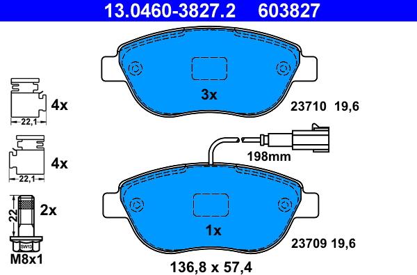 ATE 13.0460-3827.2 - Тормозные колодки, дисковые, комплект onlydrive.pro