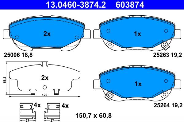 ATE 13.0460-3874.2 - Brake Pad Set, disc brake onlydrive.pro