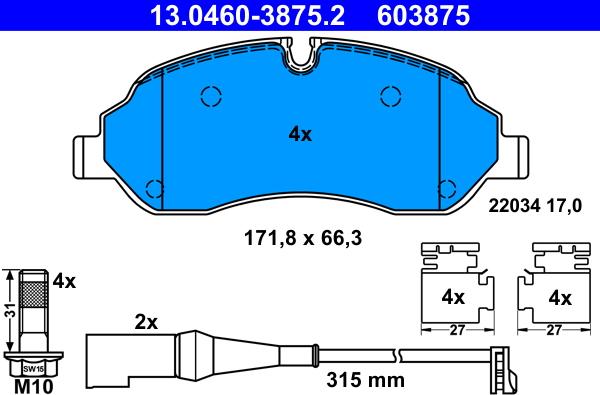 ATE 13.0460-3875.2 - Тормозные колодки, дисковые, комплект onlydrive.pro