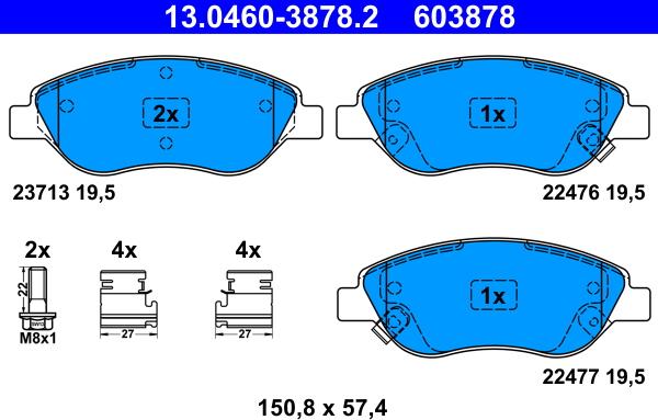 ATE 13.0460-3878.2 - Тормозные колодки, дисковые, комплект onlydrive.pro