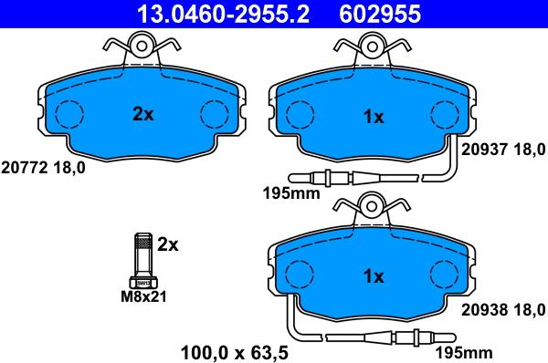 ATE 13.0460-2955.2 - Brake Pad Set, disc brake onlydrive.pro