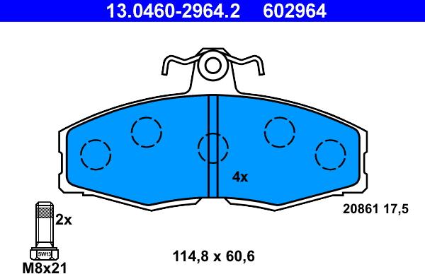 ATE 13.0460-2964.2 - Brake Pad Set, disc brake onlydrive.pro