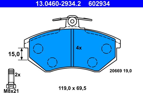 ATE 13.0460-2934.2 - Brake Pad Set, disc brake onlydrive.pro