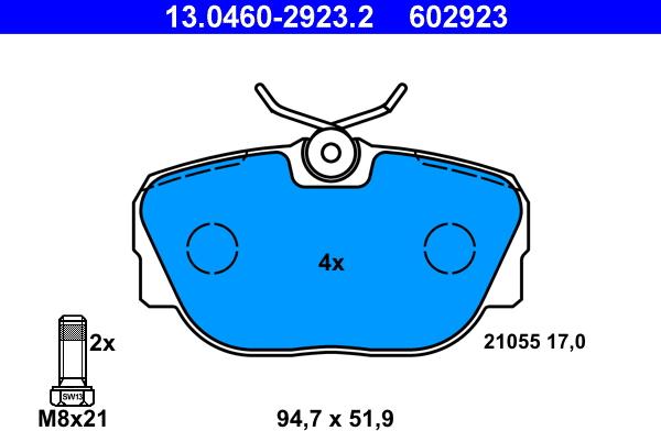 ATE 13.0460-2923.2 - Brake Pad Set, disc brake onlydrive.pro