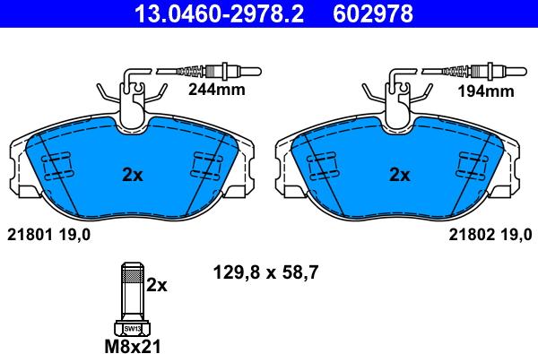 ATE 13.0460-2978.2 - Тормозные колодки, дисковые, комплект onlydrive.pro