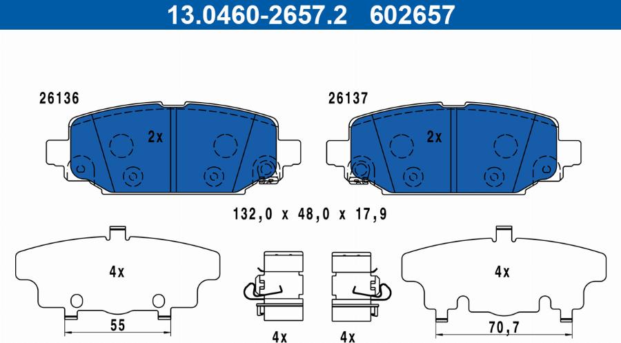 ATE 13.0460-2657.2 - Тормозные колодки, дисковые, комплект onlydrive.pro