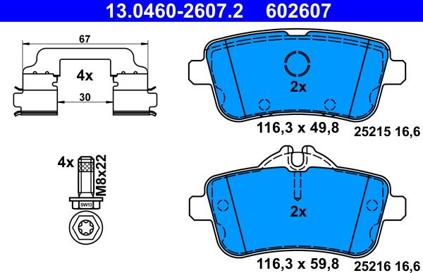 ATE 13.0460-2607.2 - Тормозные колодки, дисковые, комплект onlydrive.pro