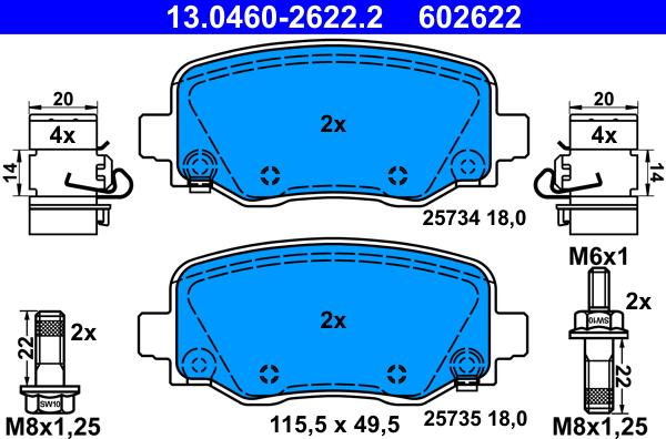 ATE 13.0460-2622.2 - Brake Pad Set, disc brake onlydrive.pro