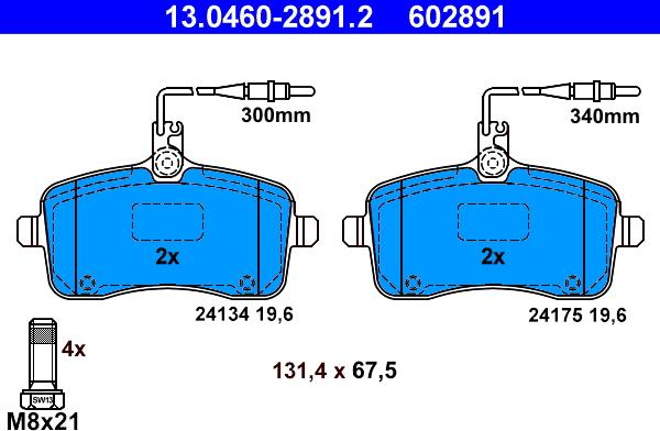 ATE 13.0460-2891.2 - Тормозные колодки, дисковые, комплект onlydrive.pro