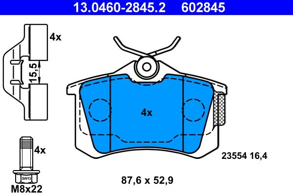 ATE 13.0460-2845.2 - Brake Pad Set, disc brake onlydrive.pro