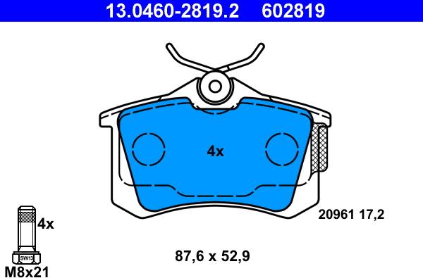 ATE 13.0460-2819.2 - Тормозные колодки, дисковые, комплект onlydrive.pro