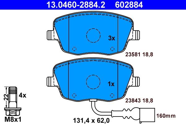 ATE 13.0460-2884.2 - Тормозные колодки, дисковые, комплект onlydrive.pro