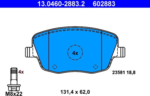 ATE 13.0460-2883.2 - Brake Pad Set, disc brake onlydrive.pro