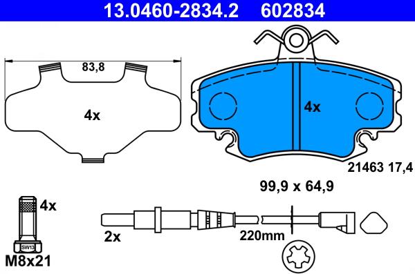 ATE 13.0460-2834.2 - Brake Pad Set, disc brake onlydrive.pro