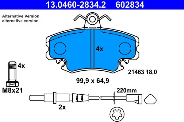 ATE 13.0460-2834.2 - Brake Pad Set, disc brake onlydrive.pro