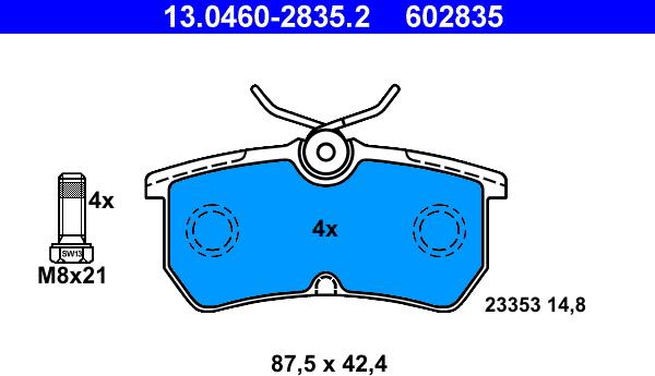 ATE 13.0460-2835.2 - Brake Pad Set, disc brake onlydrive.pro