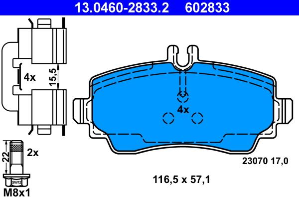 ATE 13.0460-2833.2 - Brake Pad Set, disc brake onlydrive.pro