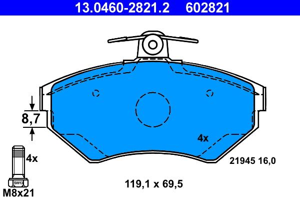 ATE 13.0460-2821.2 - Тормозные колодки, дисковые, комплект onlydrive.pro