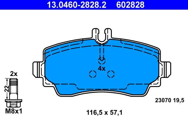 ATE 13.0460-2828.2 - Тормозные колодки, дисковые, комплект onlydrive.pro