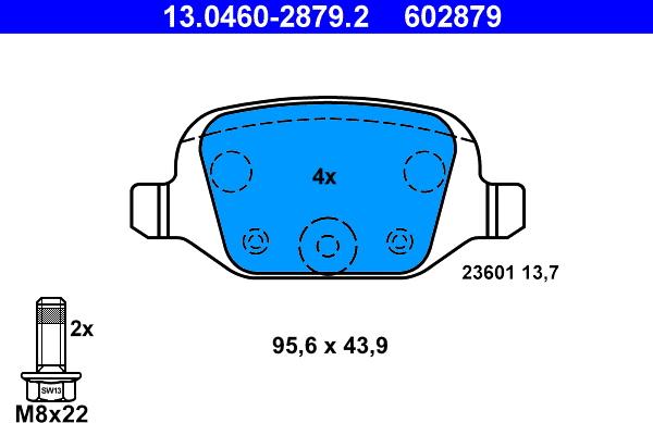 ATE 13.0460-2879.2 - Тормозные колодки, дисковые, комплект onlydrive.pro