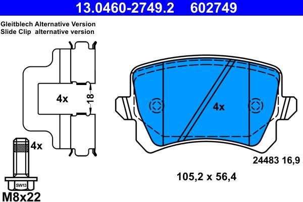ATE 13.0460-2749.2 - Brake Pad Set, disc brake onlydrive.pro