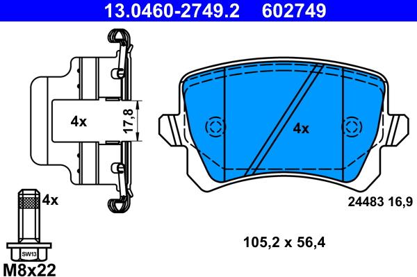 ATE 13.0460-2749.2 - Brake Pad Set, disc brake onlydrive.pro