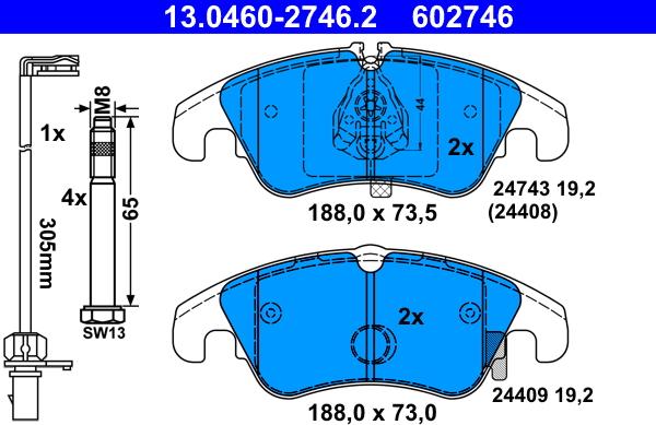 ATE 13.0460-2746.2 - Тормозные колодки, дисковые, комплект onlydrive.pro