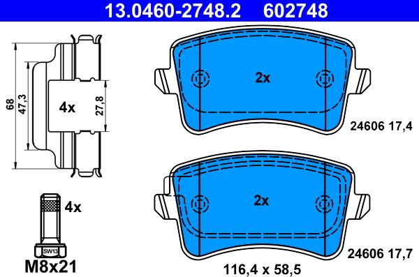 ATE 13.0460-2748.2 - Brake Pad Set, disc brake onlydrive.pro