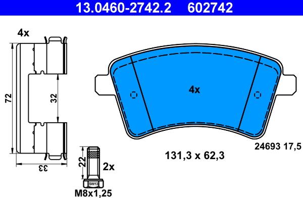 ATE 13.0460-2742.2 - Brake Pad Set, disc brake onlydrive.pro