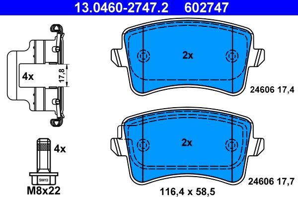 ATE 13.0460-2747.2 - Brake Pad Set, disc brake onlydrive.pro