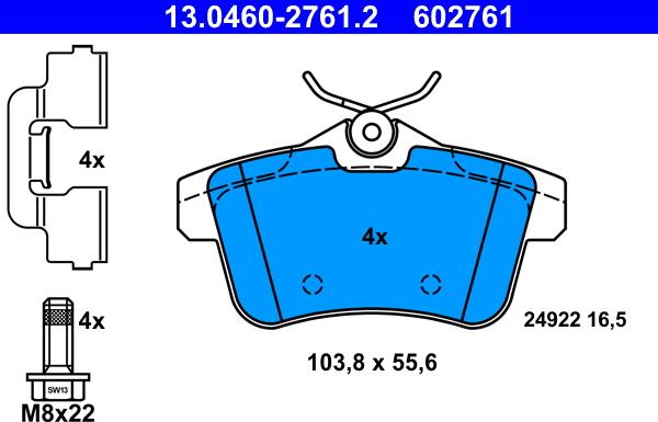 ATE 13.0460-2761.2 - Brake Pad Set, disc brake onlydrive.pro