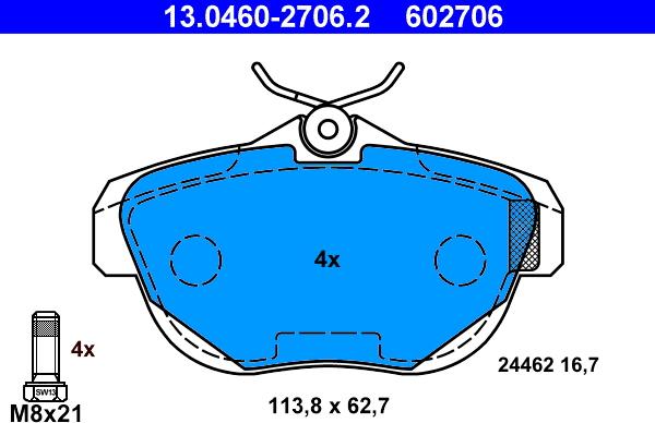 ATE 13.0460-2706.2 - Brake Pad Set, disc brake onlydrive.pro